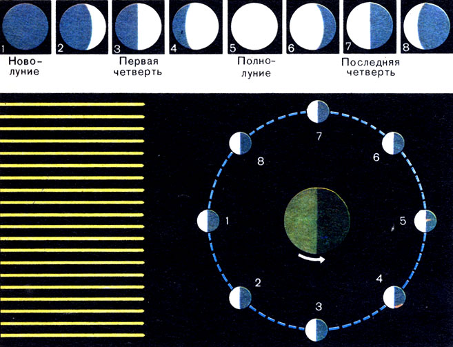 Схема происхождения лунного и солнечного затмения. Малая советская энциклопедия, 1930 год