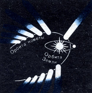 Рис. 62. Хвост кометы растет с приближением ее к Солнцу и всегда направлен от Солнца